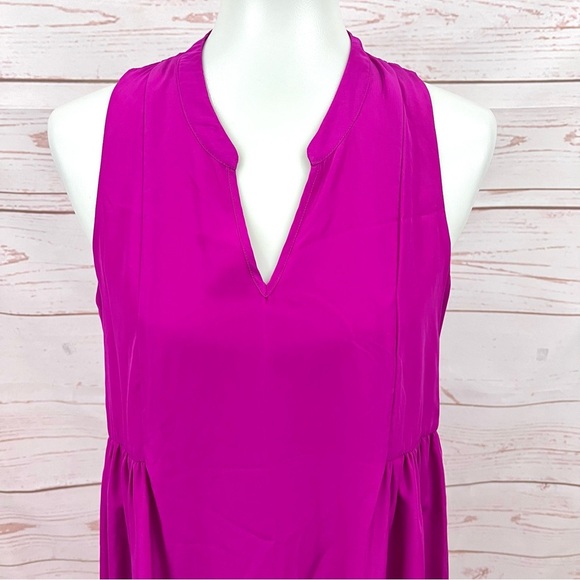 Amanda Uprichard x Le Tote Split Neck Magenta Fuchsia Maternity Babydoll Dress - Picture 3 of 13